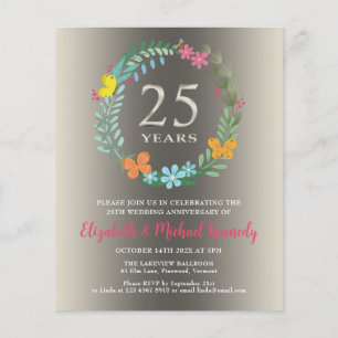 25th Silver Wedding Anniversary Floral Invitation