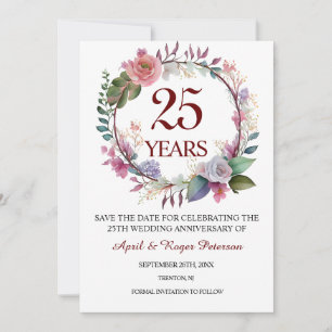 25th Silver Wedding Anniversary Floral Save The Date