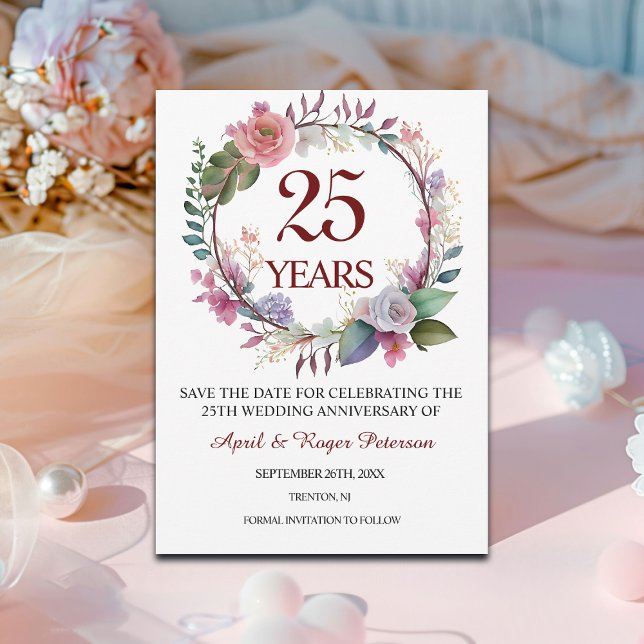 25th Silver Wedding Anniversary Floral Save The Date (Creator Uploaded)
