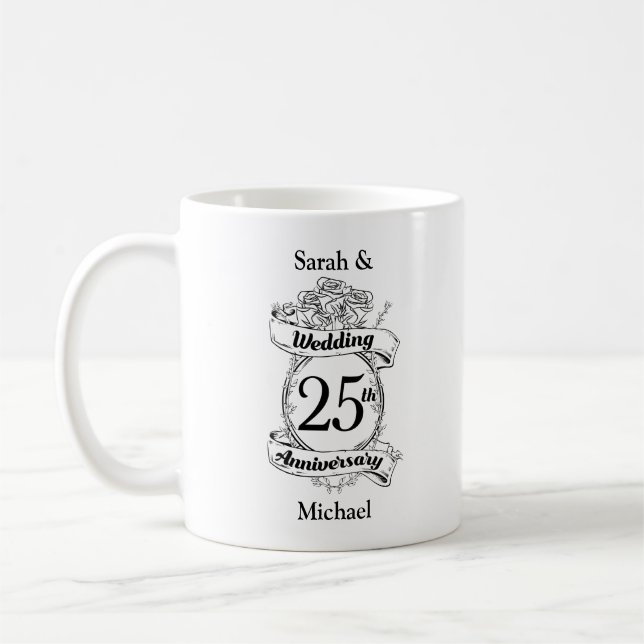 25th Silver Wedding Anniversary Flowers Rose Coffee Mug (Left)