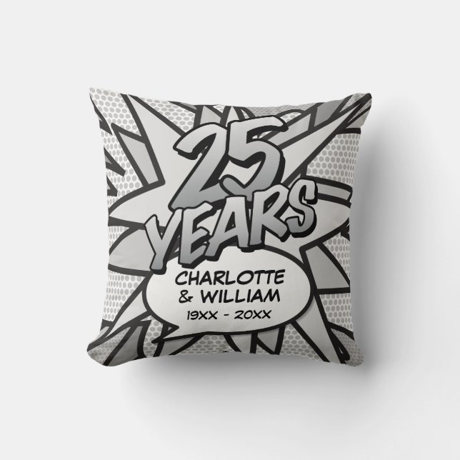 25th Silver Wedding Anniversary Fun Comic Book Cushion (Front)