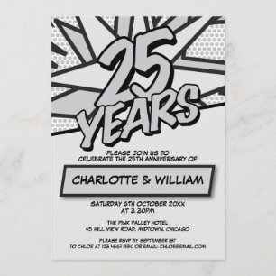 25th Silver Wedding Anniversary Fun Comic Book Invitation