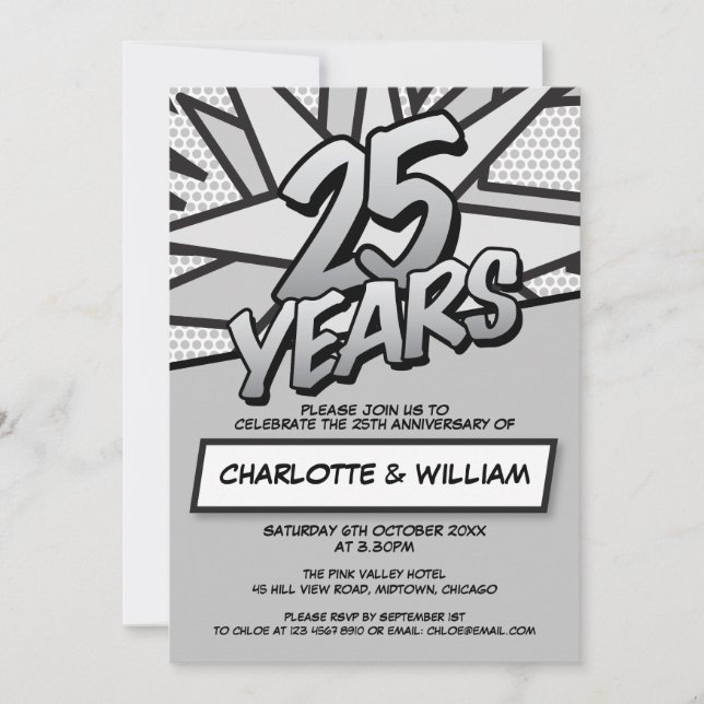 25th Silver Wedding Anniversary Fun Retro Invitation (Front)