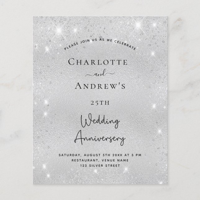 25th silver wedding anniversary glitter invitation (Front)