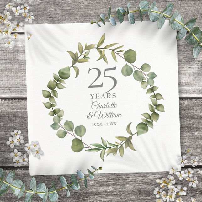 25th Silver Wedding Anniversary Greenery Garland Napkin (25th Silver Wedding Anniversary Greenery Garland Napkins)