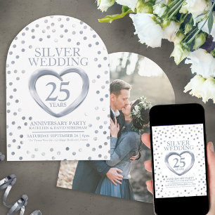 25th silver wedding anniversary heart invitation