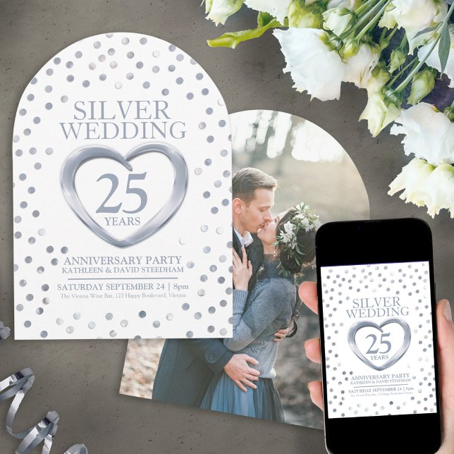 25th silver wedding anniversary heart invitation (Creator Uploaded)