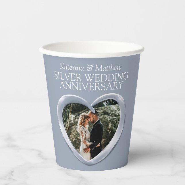 25th Silver Wedding anniversary heart photo Paper Cups (Front)