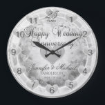 25th Silver Wedding Anniversary Hearts Large Clock<br><div class="desc">Commemorate your 25th silver anniversary with this custom personalised clock with lots of hearts. Makes a great gift.</div>