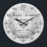 25th Silver Wedding Anniversary Hearts Large Clock<br><div class="desc">Commemorate your 25th silver anniversary with this custom personalised clock with lots of hearts. Makes a great gift.</div>