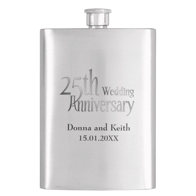 25th Silver Wedding Anniversary Hip Flask (Front)