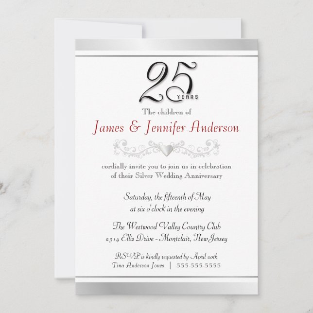 25th Silver Wedding Anniversary Invitations (Front)