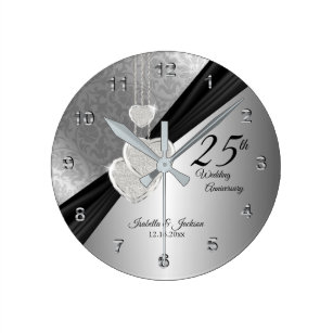 25th Silver Wedding Anniversary Keepsake Design Round Clock