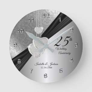 25th Silver Wedding Anniversary Keepsake Design Round Clock