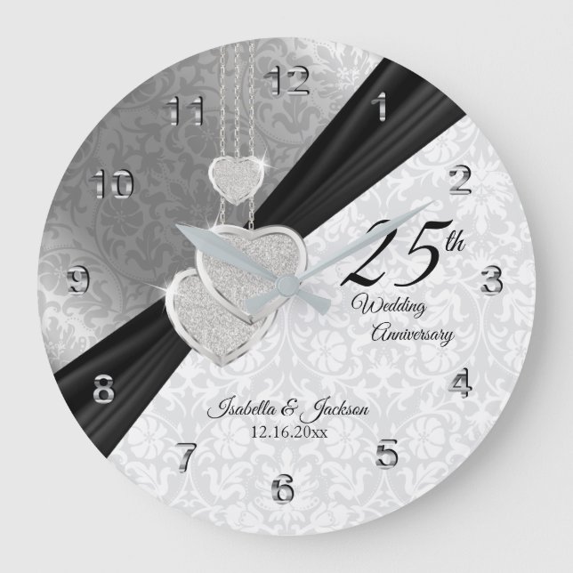 25th Silver Wedding Anniversary  Keepsake Large Clock (Front)