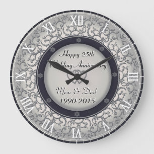 25th Silver Wedding Anniversary Large Clock