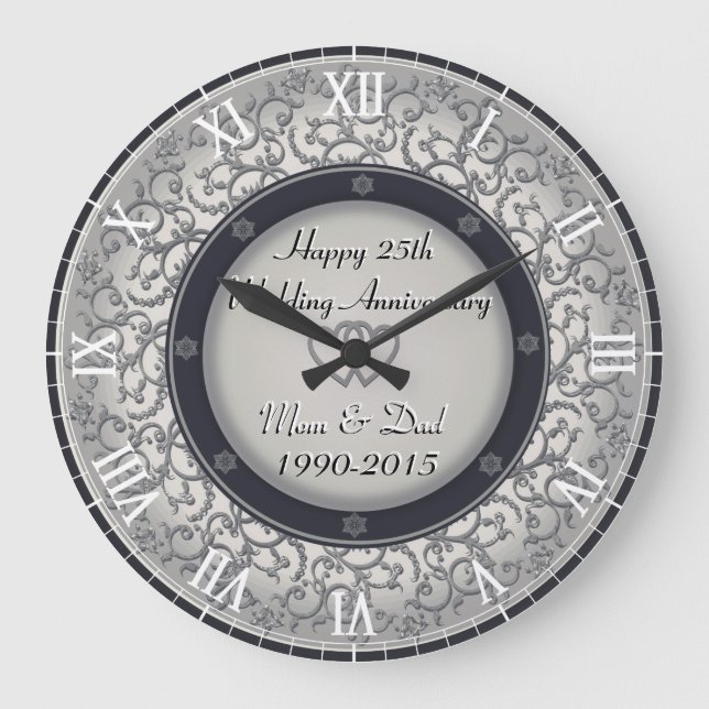 25th Silver Wedding Anniversary Large Clock (Front)