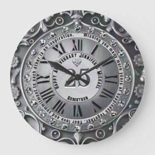25th Silver Wedding Anniversary Large Clock