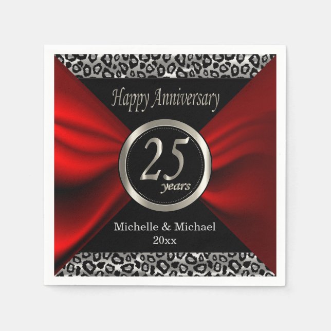25th Silver Wedding Anniversary | Leopard Pattern Napkin (Front)