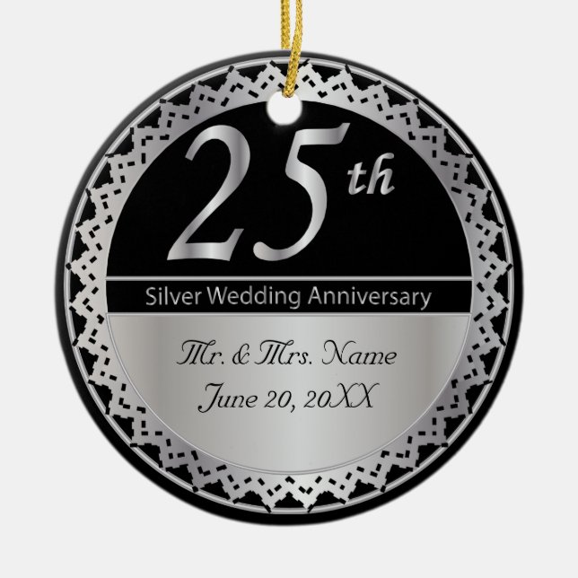 25th Silver Wedding Anniversary Memento Ceramic Tree Decoration (Front)