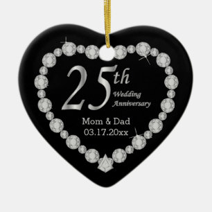 25th Silver Wedding Anniversary Memento Design Ceramic Tree Decoration