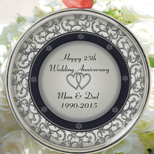 25th Silver Wedding Anniversary Metal Ornament