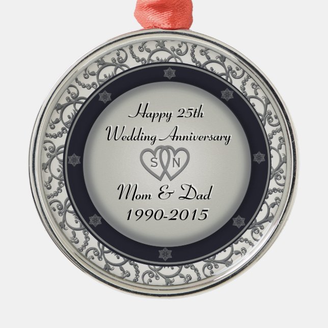 25th Silver Wedding Anniversary Metal Ornament (Front)