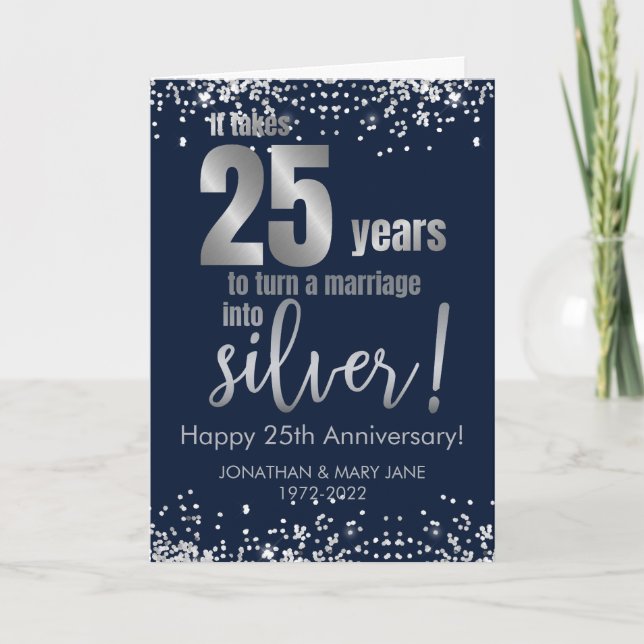 25th Silver Wedding Anniversary Navy Card (Front)