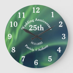 25th Silver Wedding Anniversary Northern Lights La Large Clock