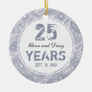 25th Silver Wedding Anniversary Paisley Monogram Ceramic Ornament