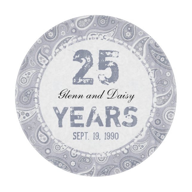 25th Silver Wedding Anniversary Paisley Pattern Cutting Board (Front)