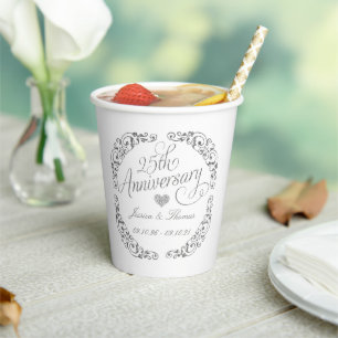 25th Silver Wedding Anniversary Paper Cups