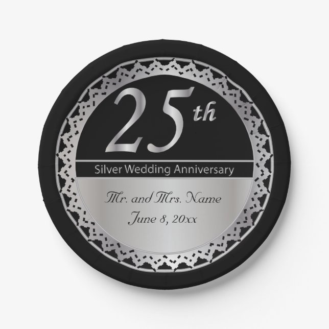 25th Silver Wedding Anniversary Paper Plate (Front)
