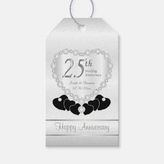 25th Silver Wedding Anniversary Pattern Gift Tags (Front)