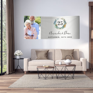 25th silver wedding anniversary photo ecalyptus banner