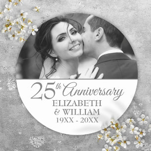 25th Silver Wedding Anniversary Photo Elegant Classic Round Sticker