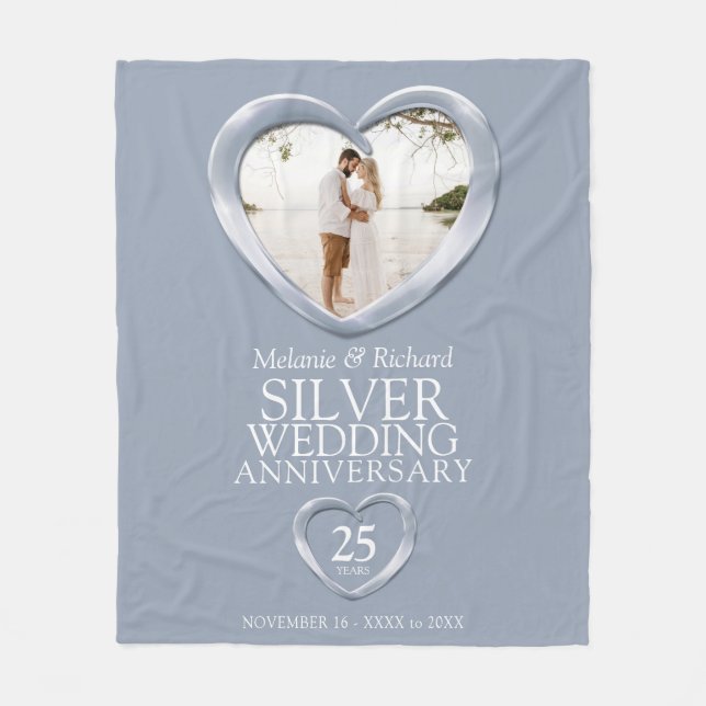 25th silver wedding anniversary photo heart fleece blanket (Front)