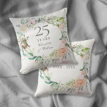 25th Silver Wedding Anniversary Roses Floral Cushion<br><div class="desc">Featuring a delicate watercolor floral garland,  this chic botanical 25th wedding anniversary keepsake pillow can be personalised with your special anniversary information in elegant silver text. Designed by Thisisnotme©</div>