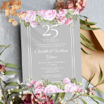 25th Silver Wedding Anniversary Roses Floral Invitation<br><div class="desc">25th Silver Wedding Anniversary Rose floral invitation featuring pretty pink rose garlands. This elegant vintage invitation can be personalised with your special 25 years anniversary celebration information,  with a silver background on the reverse. Designed by Thisisnotme©</div>