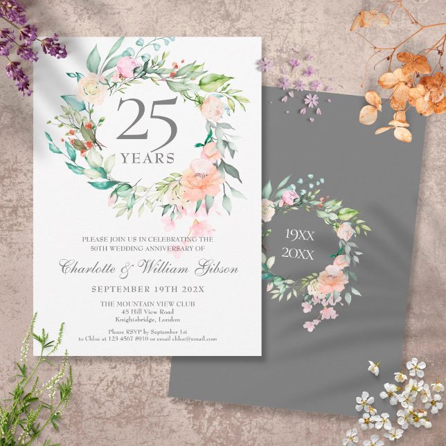 25th Silver Wedding Anniversary Roses Garland  Invitation (Creator Uploaded)