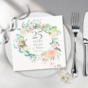 25th Silver Wedding Anniversary Roses Garland Napkin