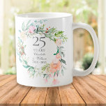 25th Silver Wedding Anniversary Roses Greenery Coffee Mug<br><div class="desc">Featuring a delicate watercolour floral garland,  this chic botanical 25th wedding anniversary mug can be personalised with your special silver anniversary information in elegant silver text. Designed by Thisisnotme©</div>