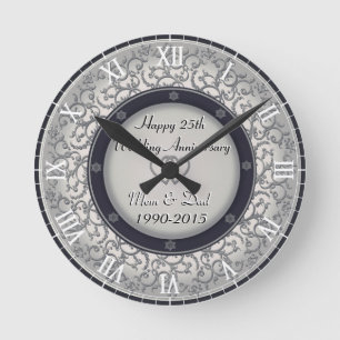 25th Silver Wedding Anniversary Round Clock