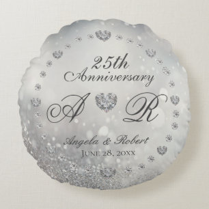 25th Silver Wedding Anniversary Round Cushion