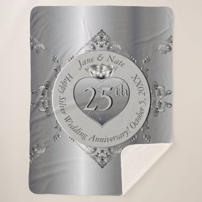 25th Silver Wedding Anniversary Sherpa Blanket (Front)