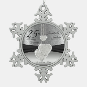 25th Silver Wedding Anniversary Snowflake Pewter Christmas Ornament