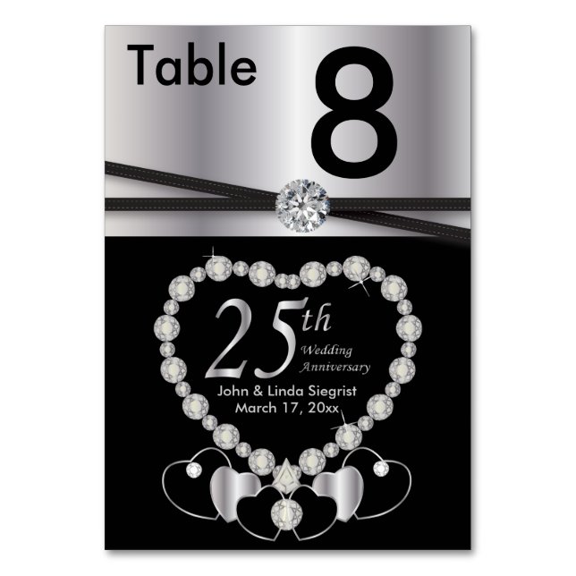 25th Silver Wedding Anniversary Table Number (Front)