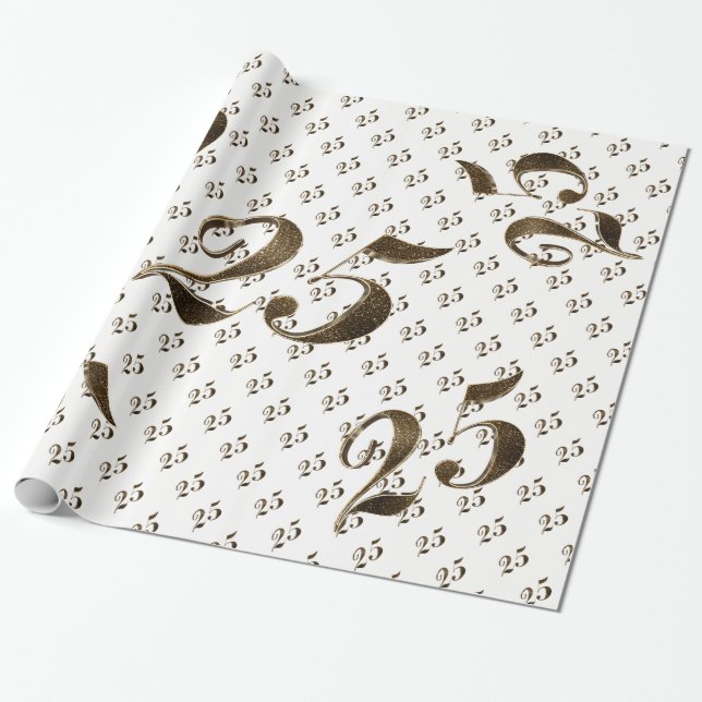 25th Silver Wedding Anniversary Typography Elegant Wrapping Paper (Unrolled)