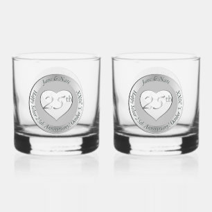 25th Silver Wedding Anniversary  Whiskey Glass