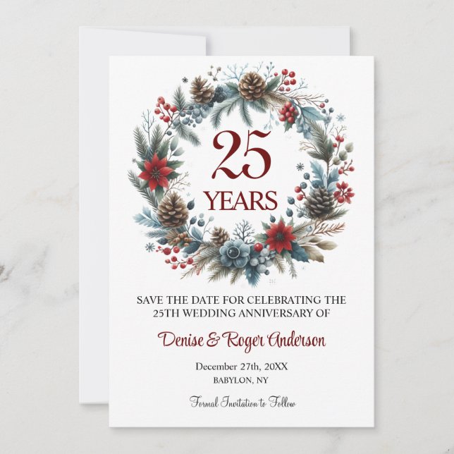 25th Silver Wedding Anniversary Winter Save The Date (Front)